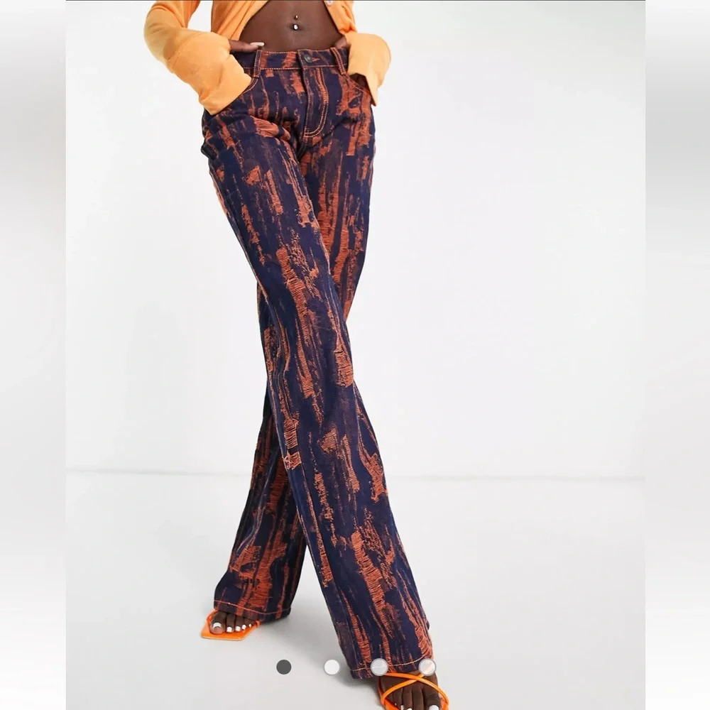 Sold Out Jaded London Y2K Boyfriend Straight Jeans in Indigo Orange Distressed - Picture 2 of 13